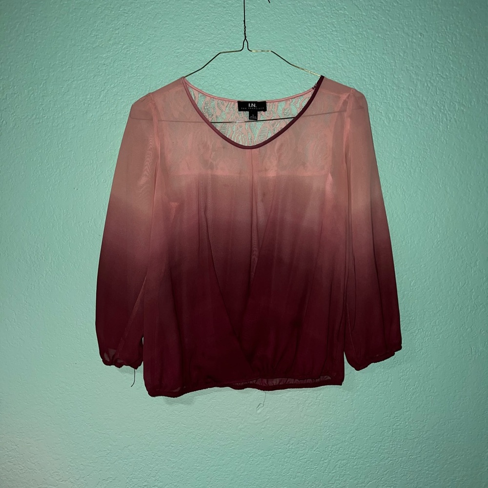 I.N. San Francisco Ombre Sheer Blouse in Pink and Wine